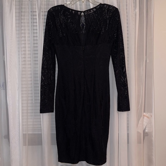 Black Long Sleeved Sheath Dress with illusion sleeves - Picture 5 of 6